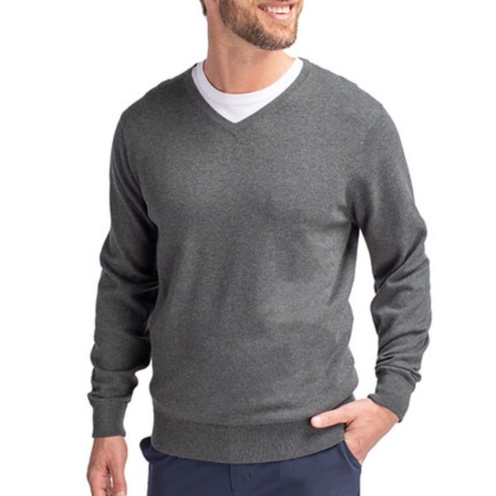 Cutter & Buck Men's Gray V-Neck Cotton Sweater‎